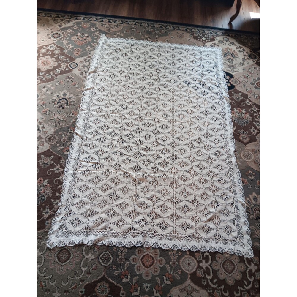 Vintage Lace crocheted Tablecloth 39 X 61 Granny core. cottage core #4